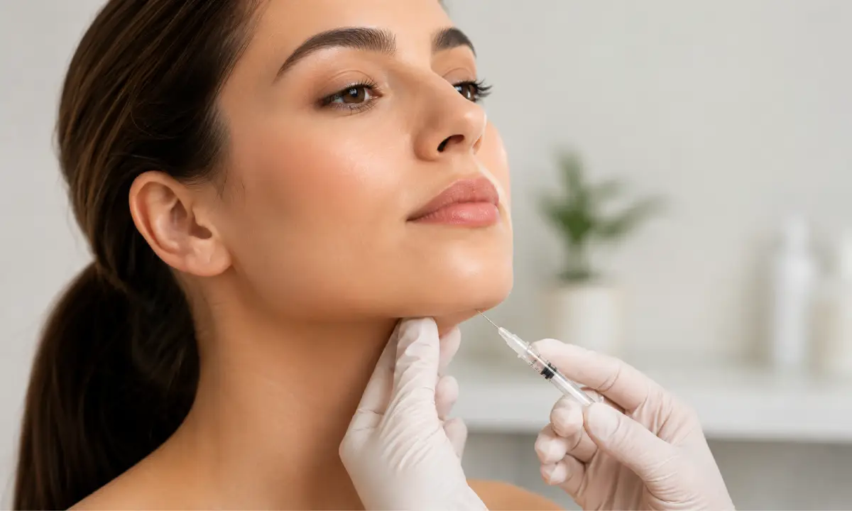 Non-surgical chin Botox injection into the mentalis muscle to smooth skin texture in Erie, CO