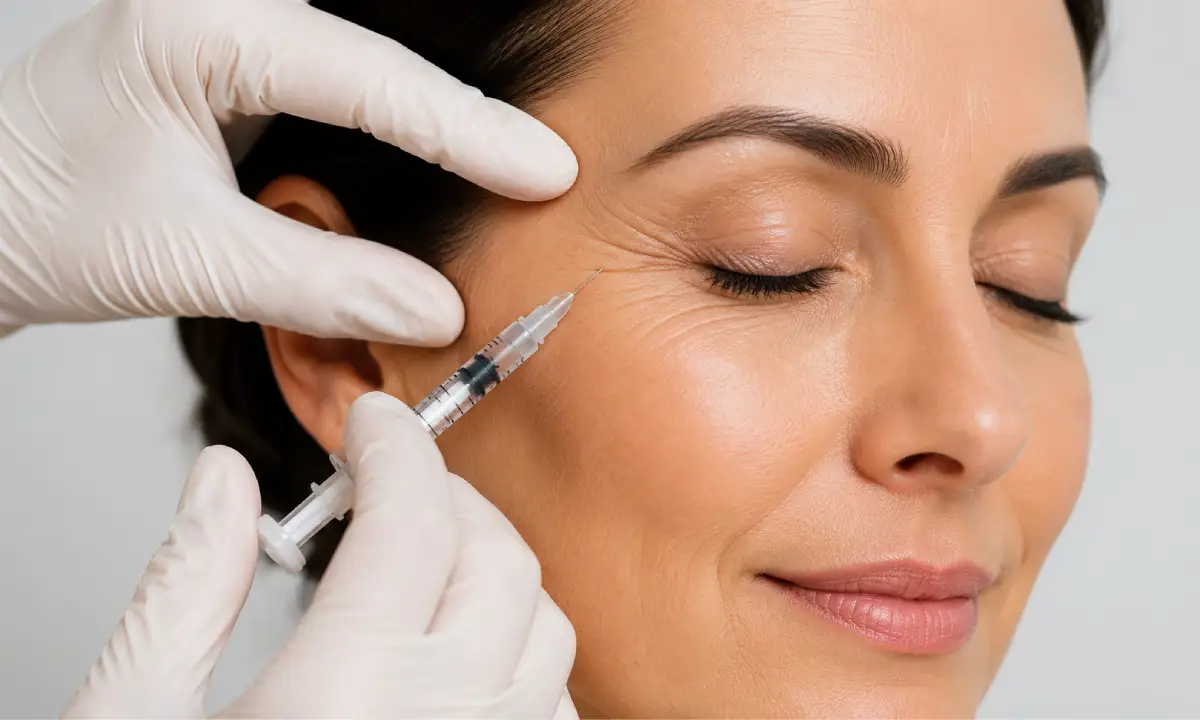 Close-up of a smiling woman's clear skin and refreshed eye area after Crow's Feet Therapy in Erie, CO
