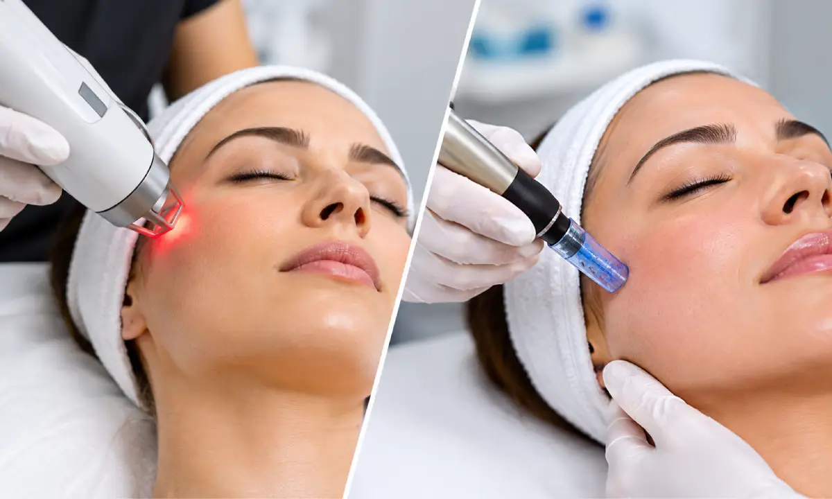 Woman receiving laser skin resurfacing and microneedling treatments in Erie, CO in a Uptown Medical Aesthetics.